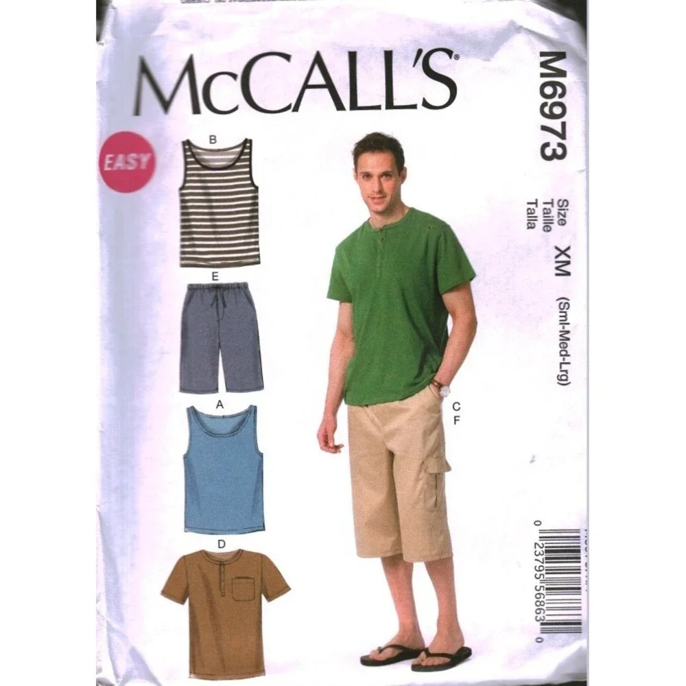 McCall's M6973 Mens Tank Tops T-Shirts Shorts Sewing Pattern Size XM S-M-L Easy
